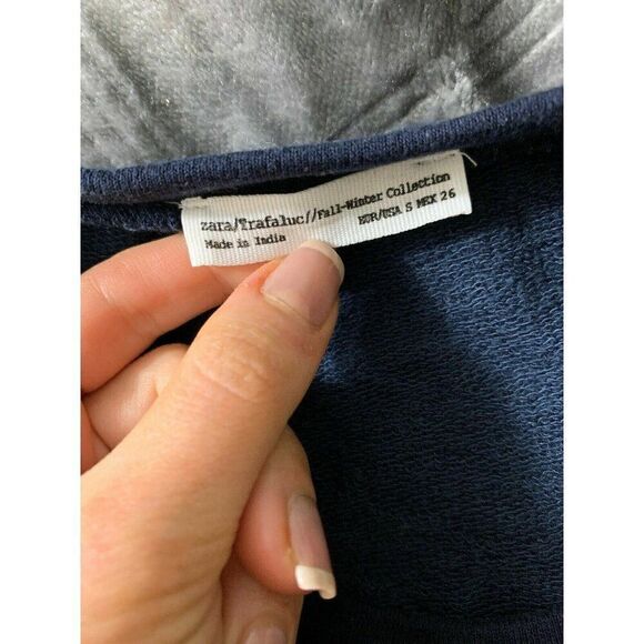 Zara Womens Solid Navy Blue Long Sleeve Sweater Top Crew Neck Small - Picture 5 of 6